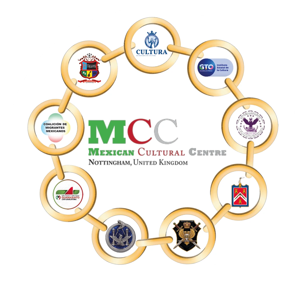 Cadena de unión con los emblemas institucionales de la obra